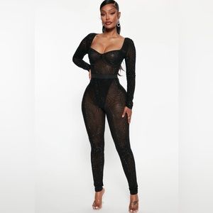 “Always A Baddie NWT Rhinestone Mesh Legging Set black Fashion Nova Size XS